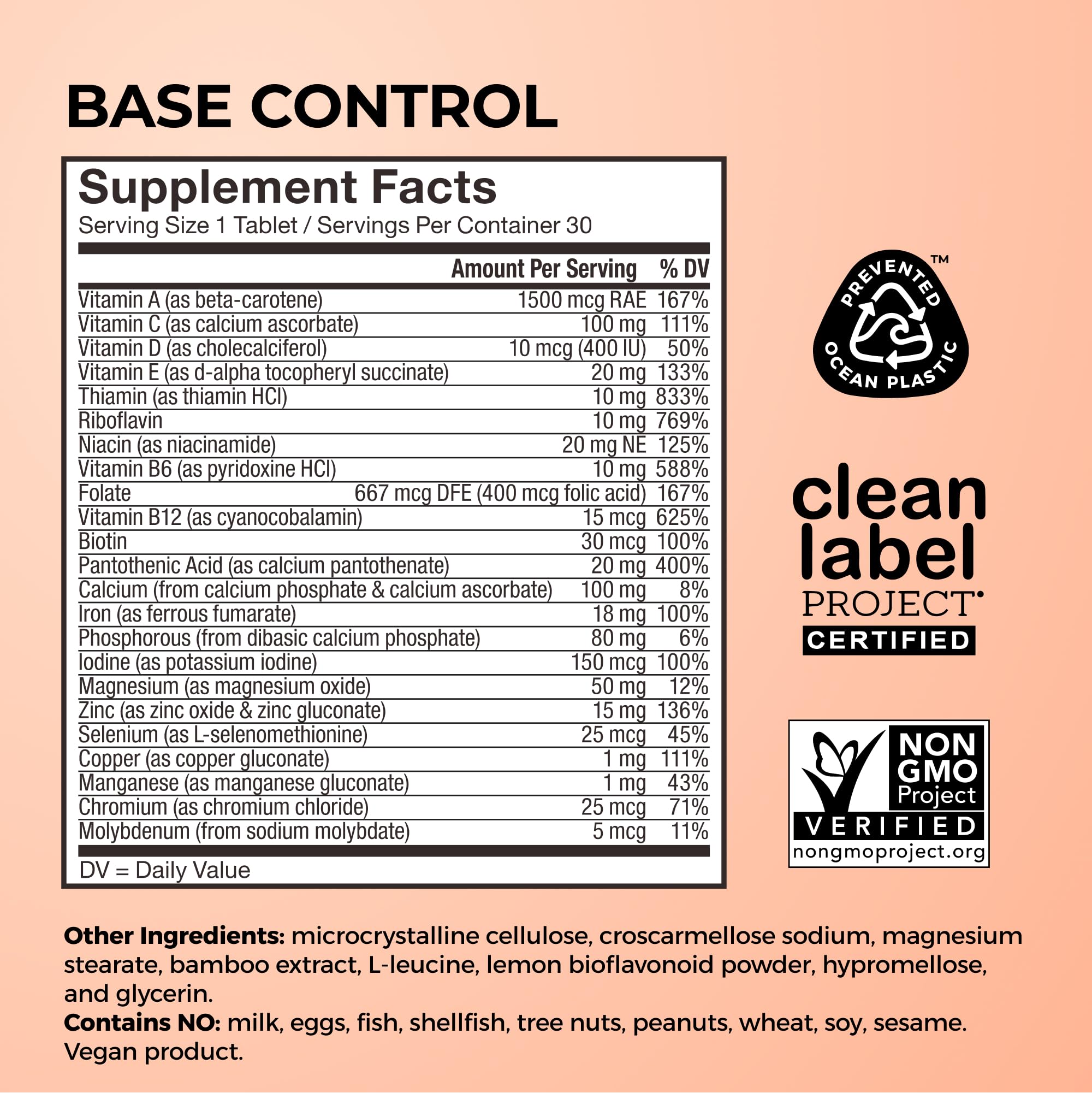Hum Base Control ingredientes clave: hierro y vitaminas para energía y bienestar.