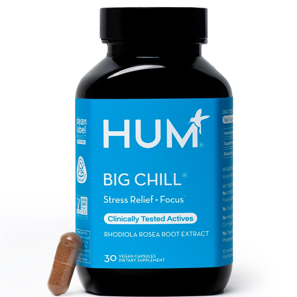 HUM Big Chill: botella de cápsulas veganas para uso diario.