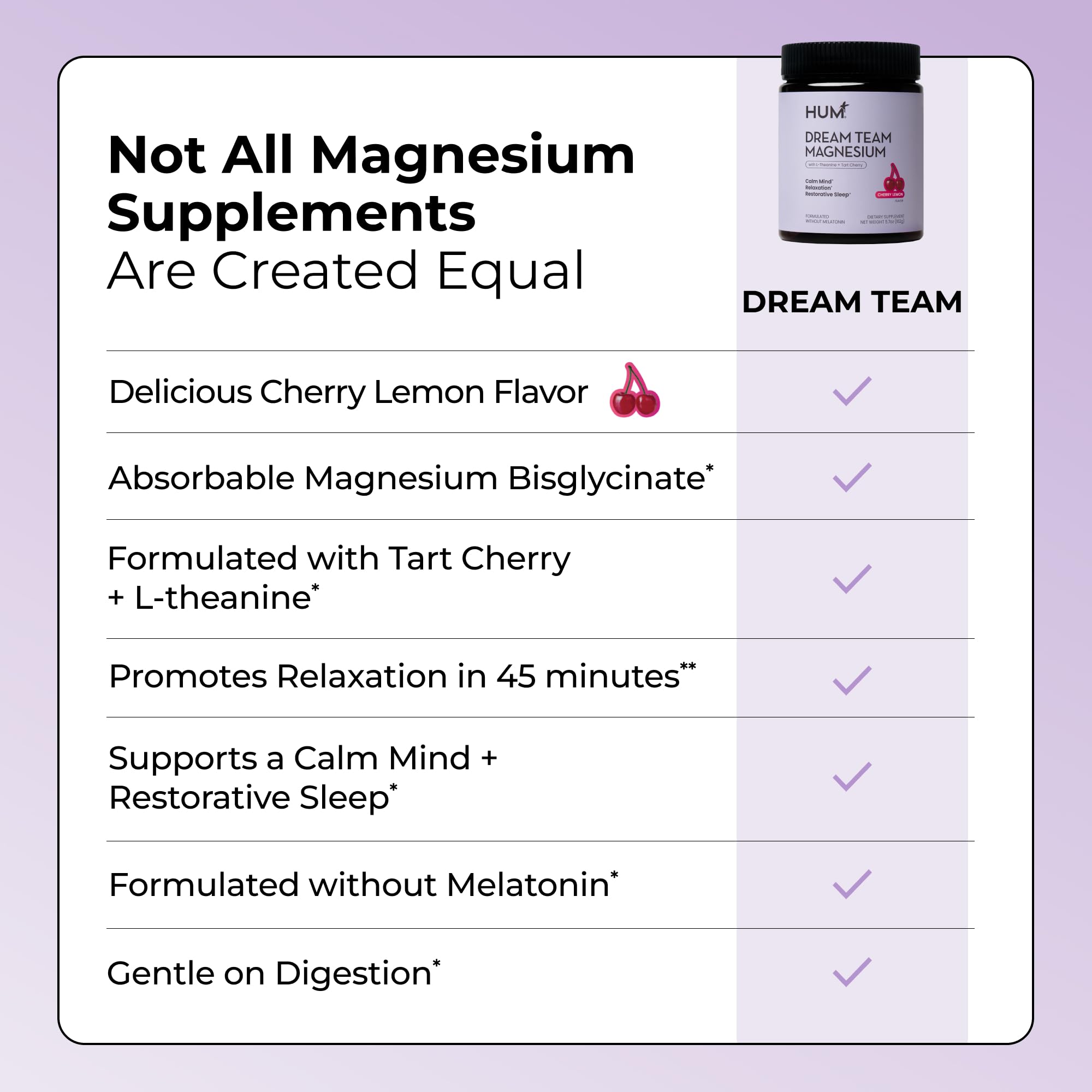 Hum Dream Team magnesio bisglicinato para apoyo suave.