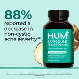 HUM Skin Squad Probiotics etiqueta frontal, información clara sobre beneficios.