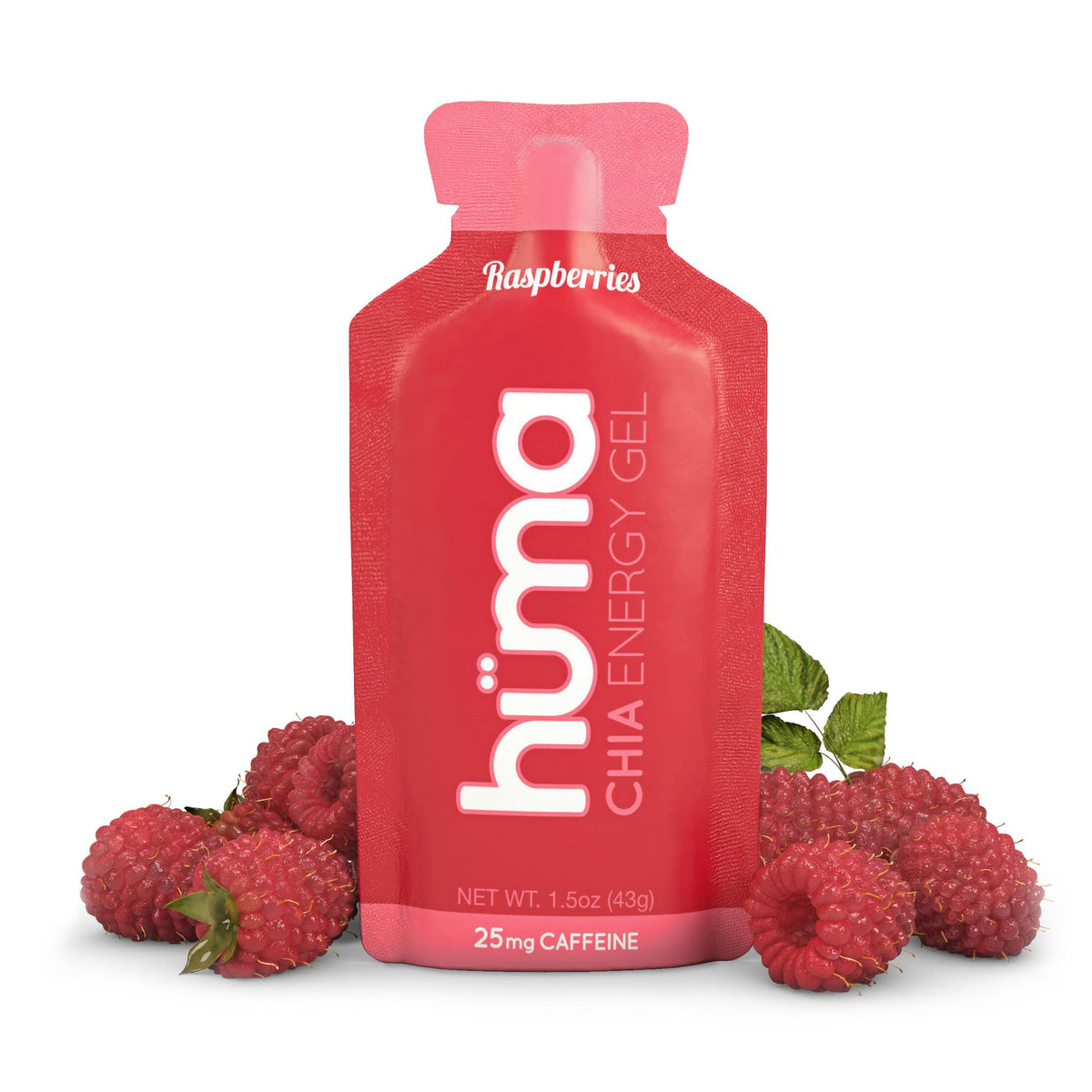 HÜMA CHIA ENERGY GEL frambuesa frente del empaque, energía natural para entrenos
