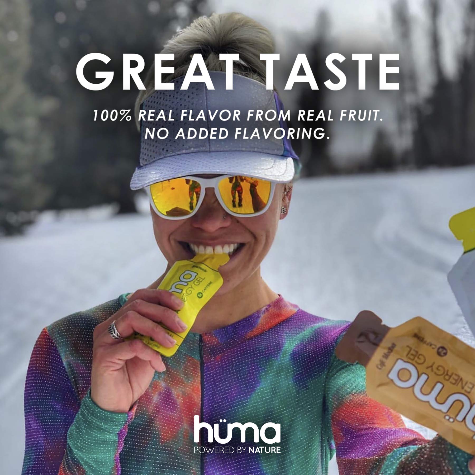 HÜMA Chia Energy Gel with fruit puree content and chia for balanced energy.