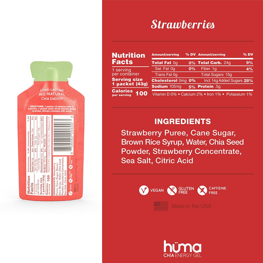 HÜMA CHIA ENERGY GEL, textura de fruta para digestión suave durante la carrera.
