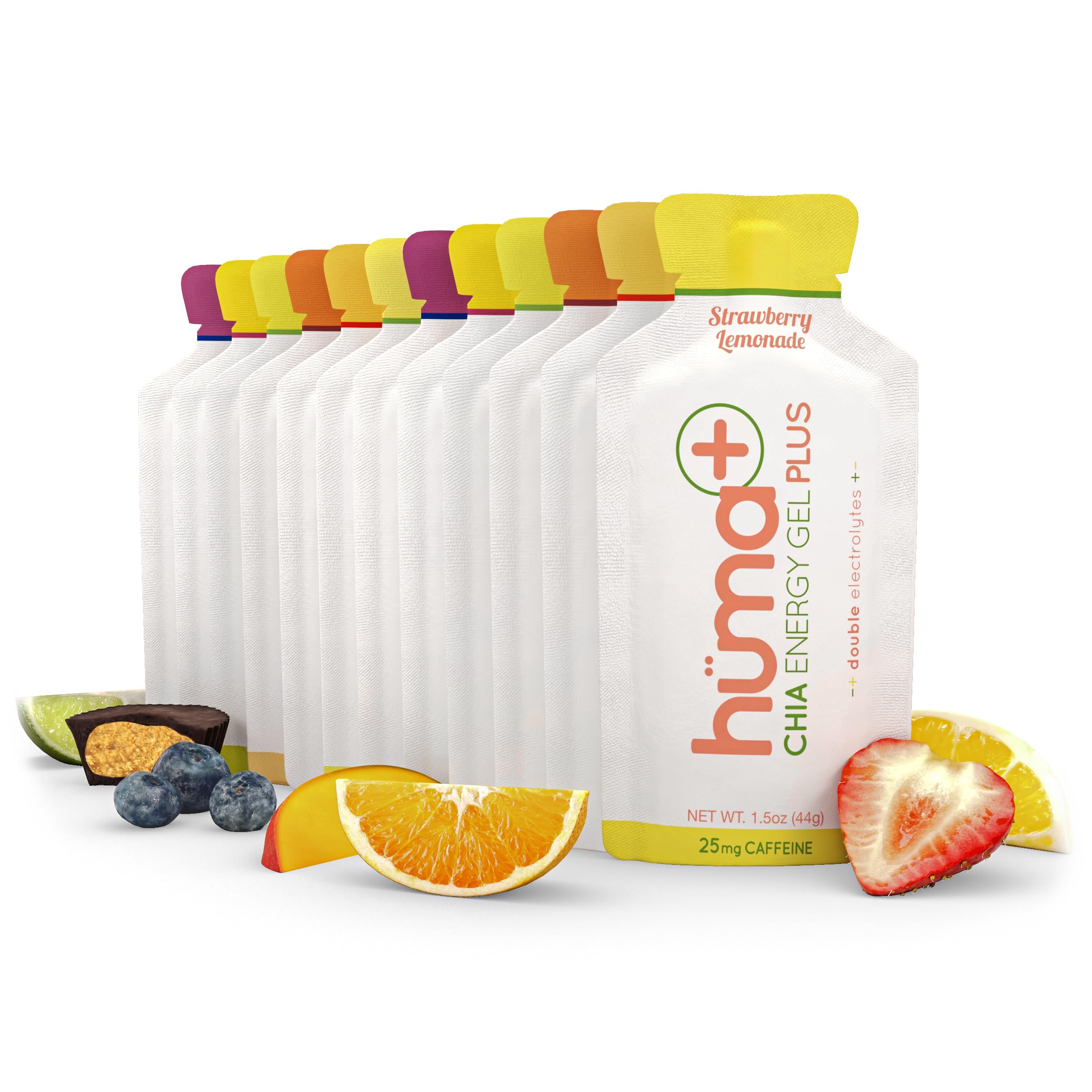 HÜMA Plus gel de energía con doble electrolitos y chía, ideal para entrenamientos.