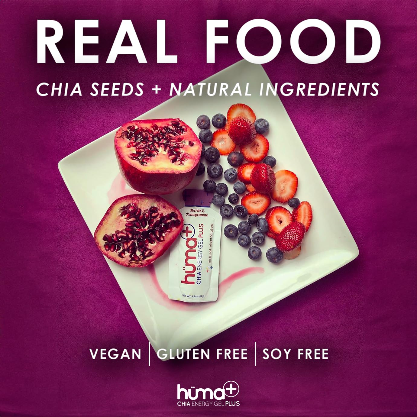 Selección de sabores frutales para HÜMA Plus, energía natural sin lácteos.
