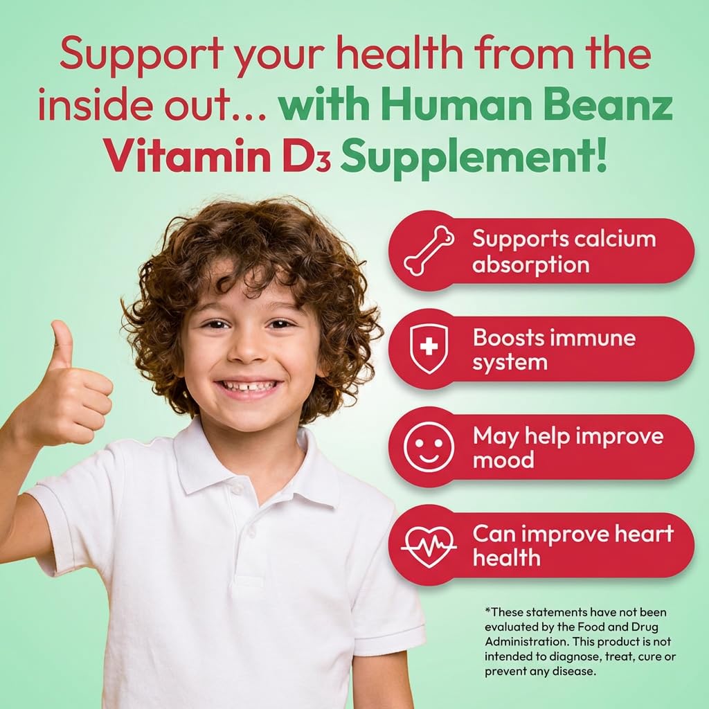 Human Beanz gomitas Vitamina D3, empaque práctico, ideal para compartir en familia.