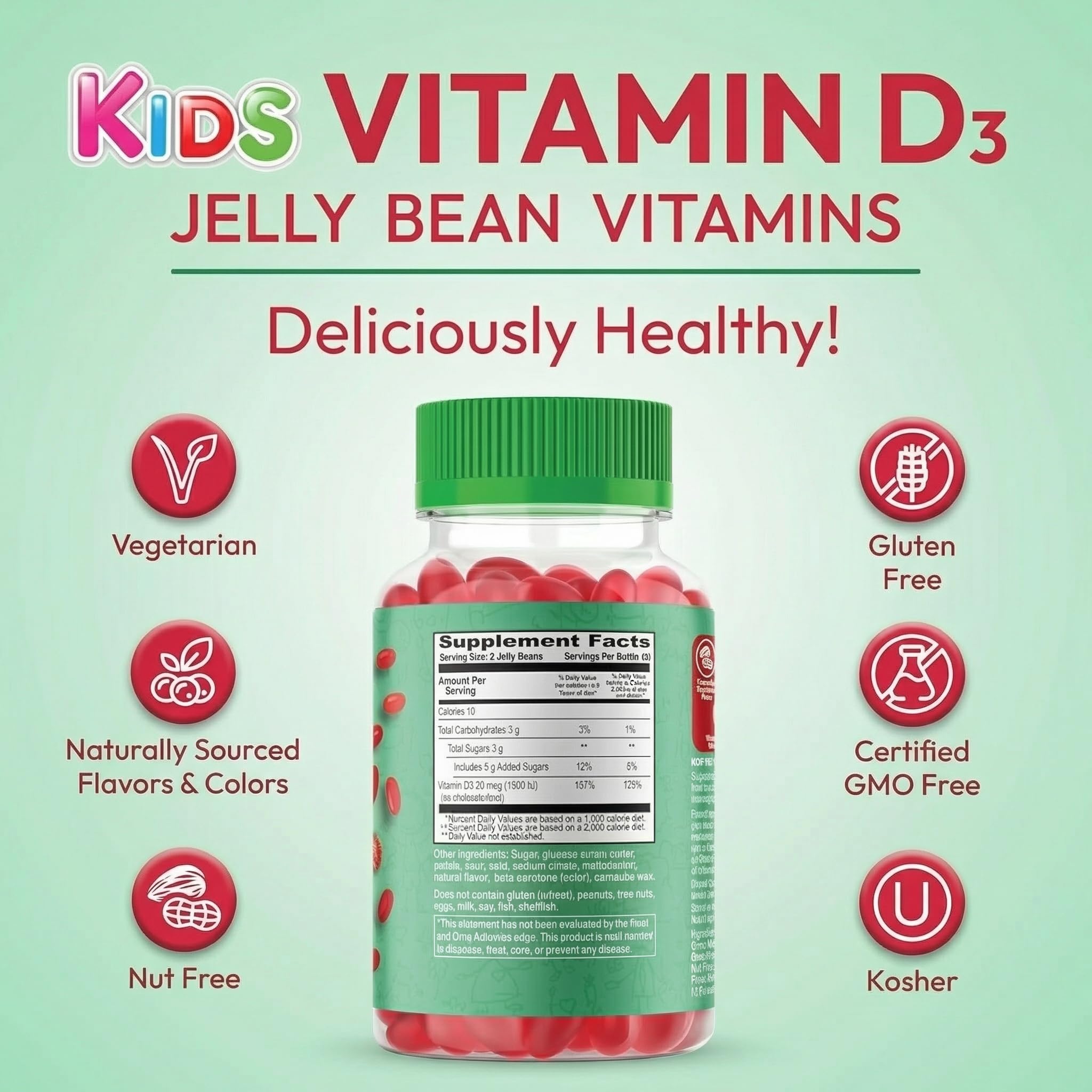 Human Beanz gomitas Vitamina D3, para la escuela, apoyo diario durante el día escolar.