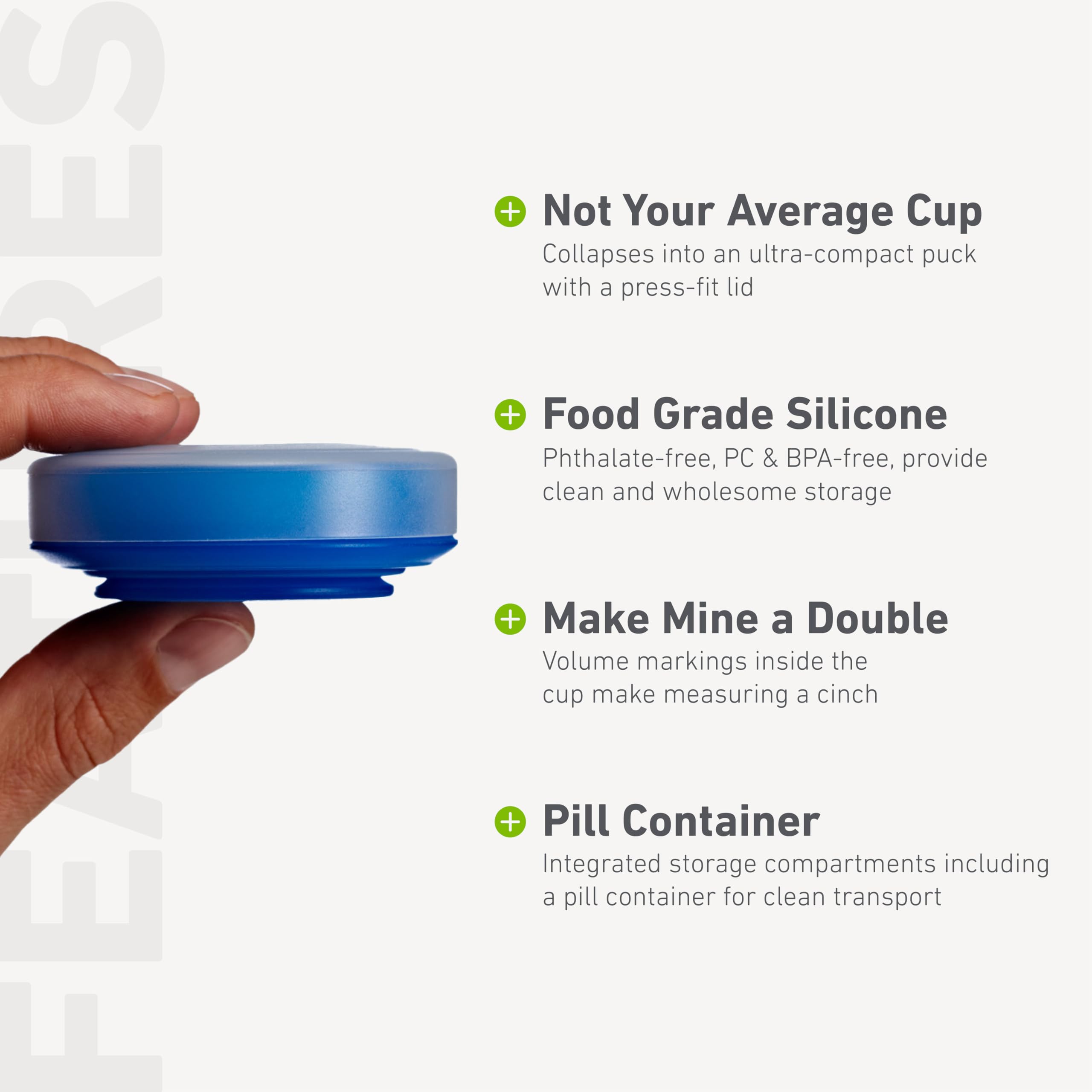 humangear GoCup con escala interior de volumen para medir rápidamente.