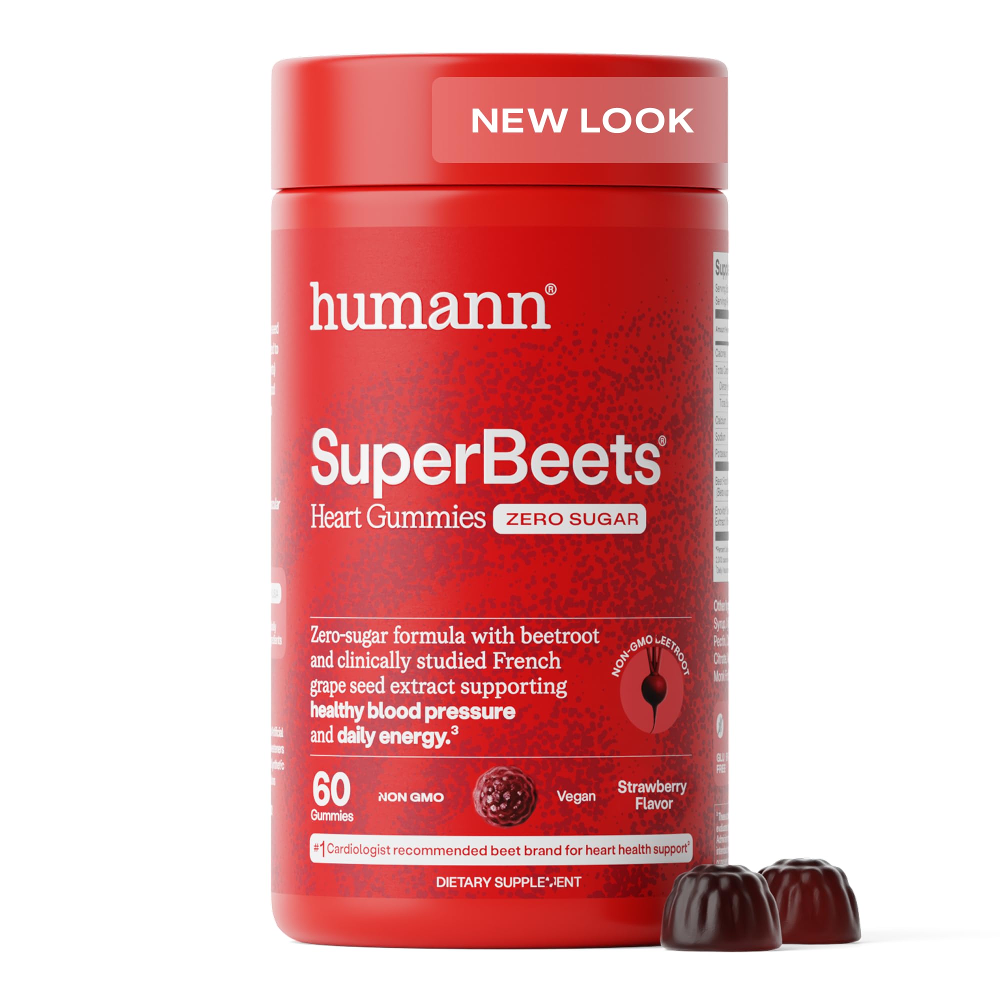 Humann SuperBeets gominolas enfoque en el corazón, sin azúcar, posible apoyo a la energía diaria