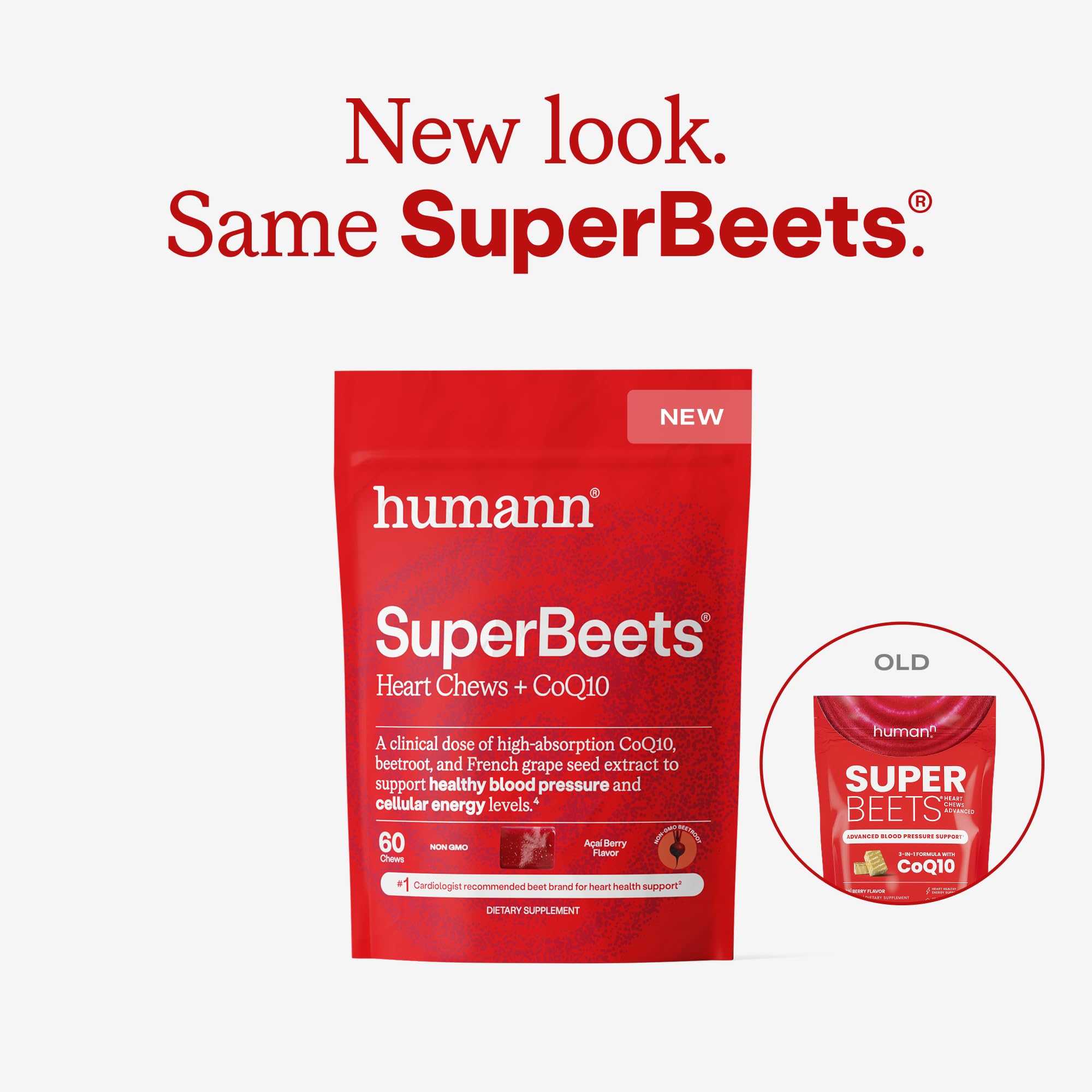 Humann SuperBeets Heart Chews: etiqueta trasera, CoQ10 para energía celular.