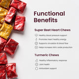Humann SuperBeets Heart Chews sabor granada-frambuesa para energía diaria.