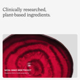 Humann SuperBeets, textura de polvo de remolacha en primer plano.