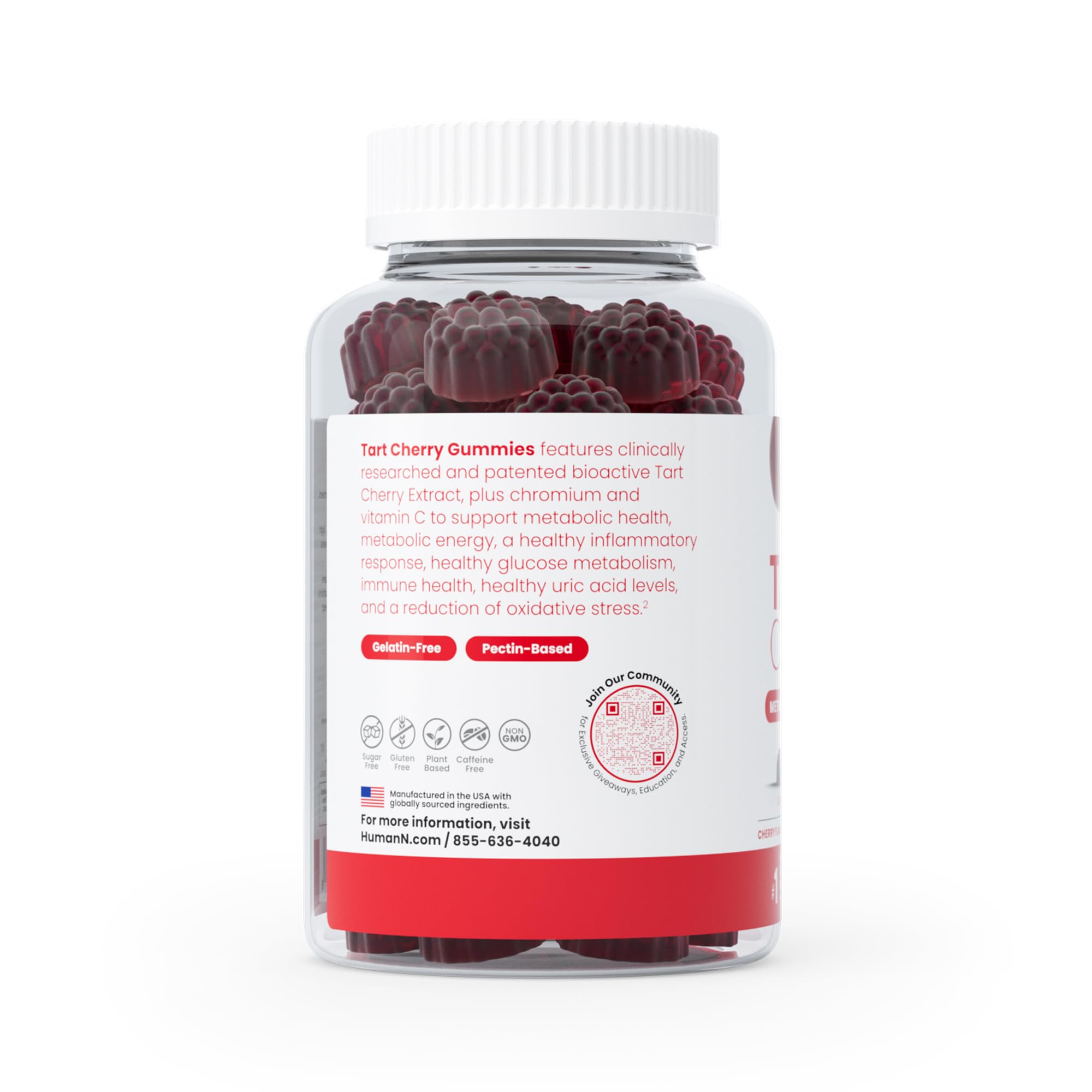 Uso diario recomendado de Humann Tart Cherry Gummies para apoyo metabólico.