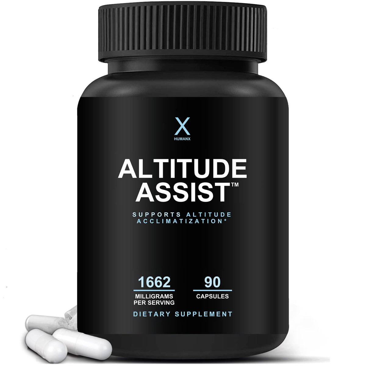HUMANX Altitude Assist, botella visible para aclimatación en deportes de montaña.