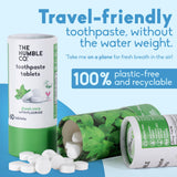 Tabletas dentales Humble Co, sabor menta, masticables para uso práctico.