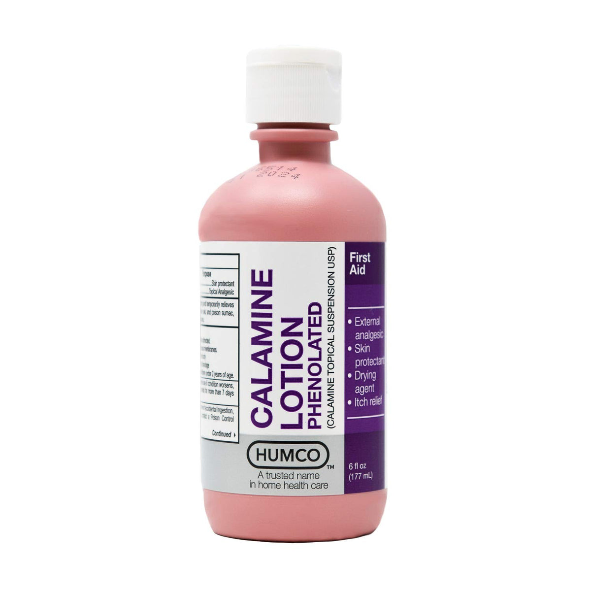Humco Calamina Lotion en botella de 6 oz para alivio suave de irritaciones.