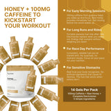 Hunnee Energy Golden Boost, etiqueta clara, ingredientes simples y transparentes.