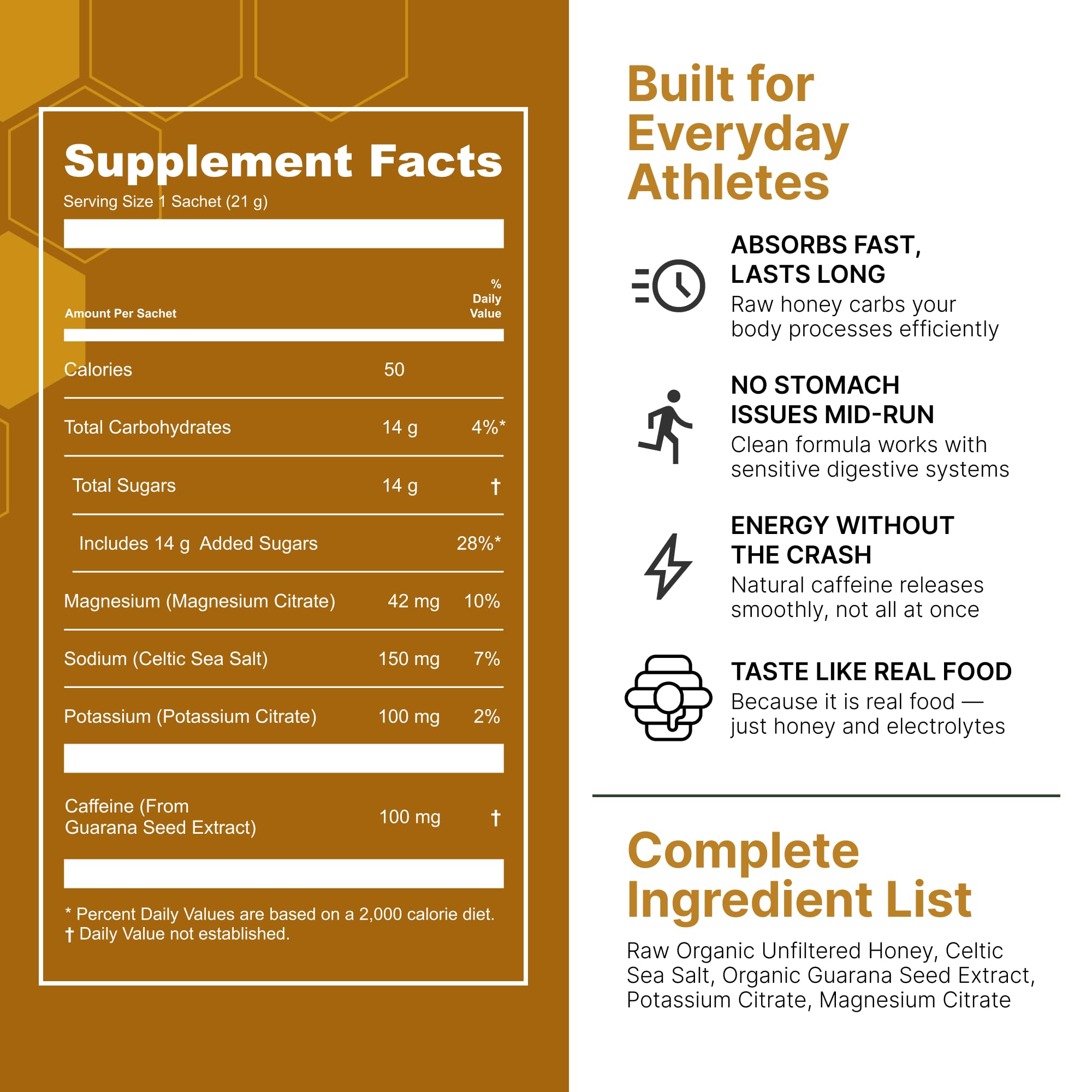 Hunnee Energy Golden Boost, textura miel cruda, sabor natural para entrenamientos.