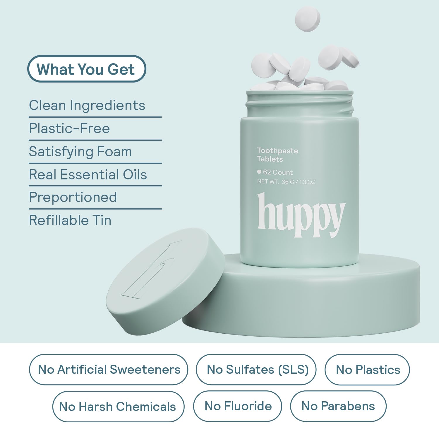 HUPPY tableta sin fluoruro para remineralización suave