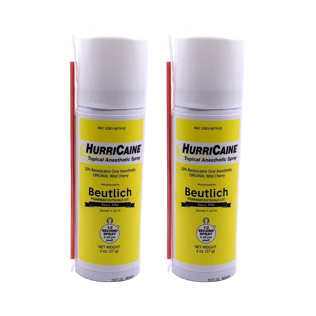 HurriCaine spray anestésico tópico de 2 onzas, aroma cereza silvestre para uso rápido.