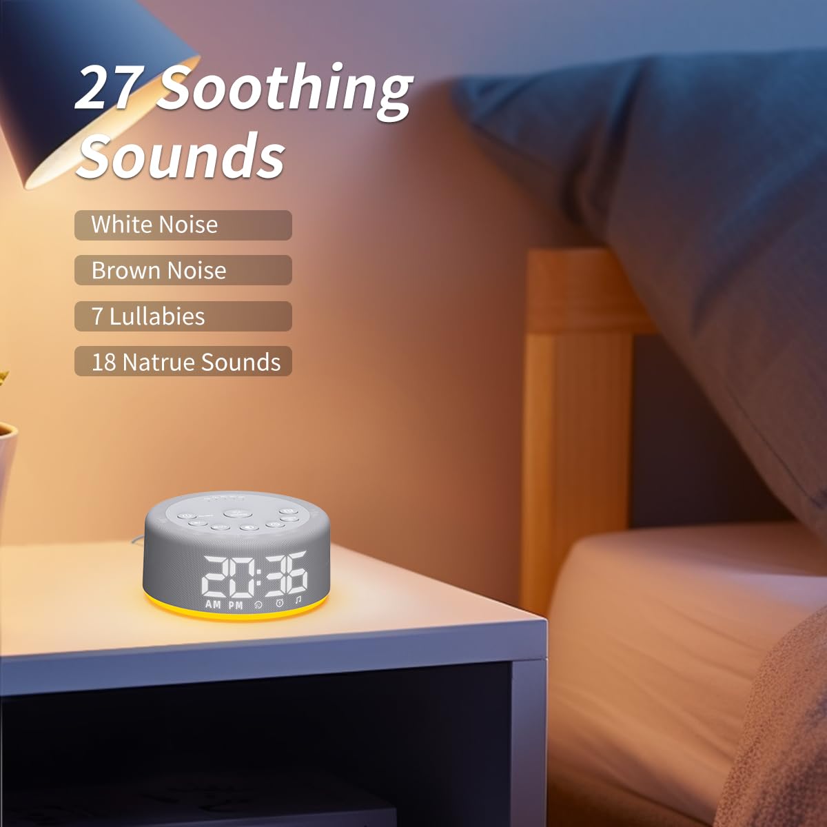 Hushing despertador con 30 tonos de alarma naturales