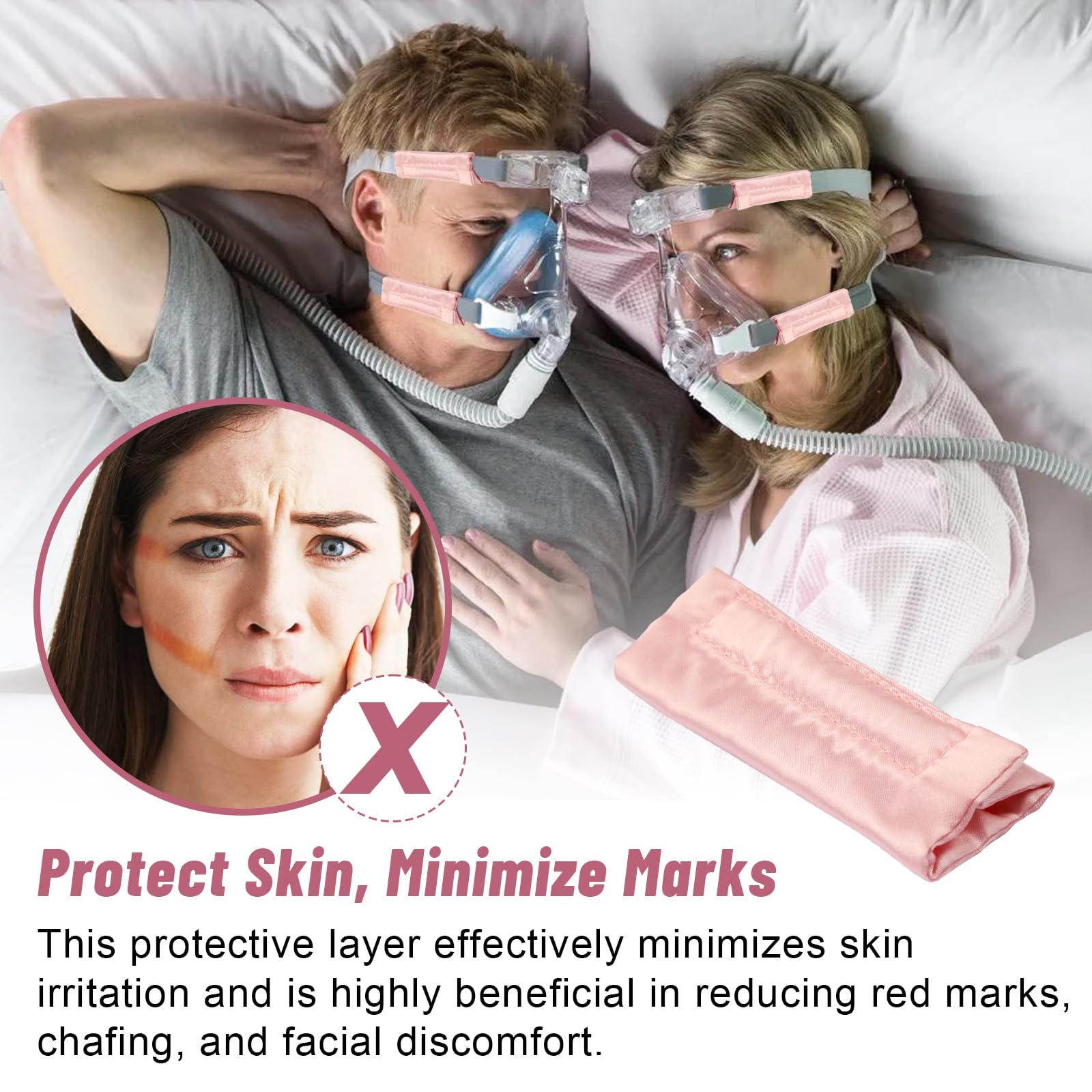 Almohadillas de CPAP de seda HWEIUA, rosa, evitan roces