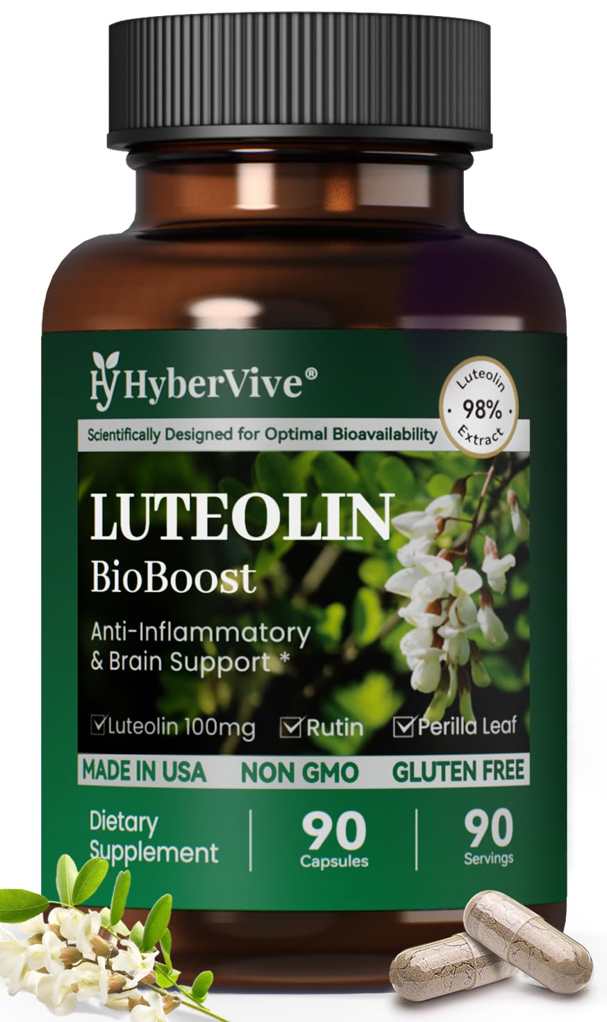 HyberVive Luteolina: cápsulas en frasco para uso diario y claridad mental
