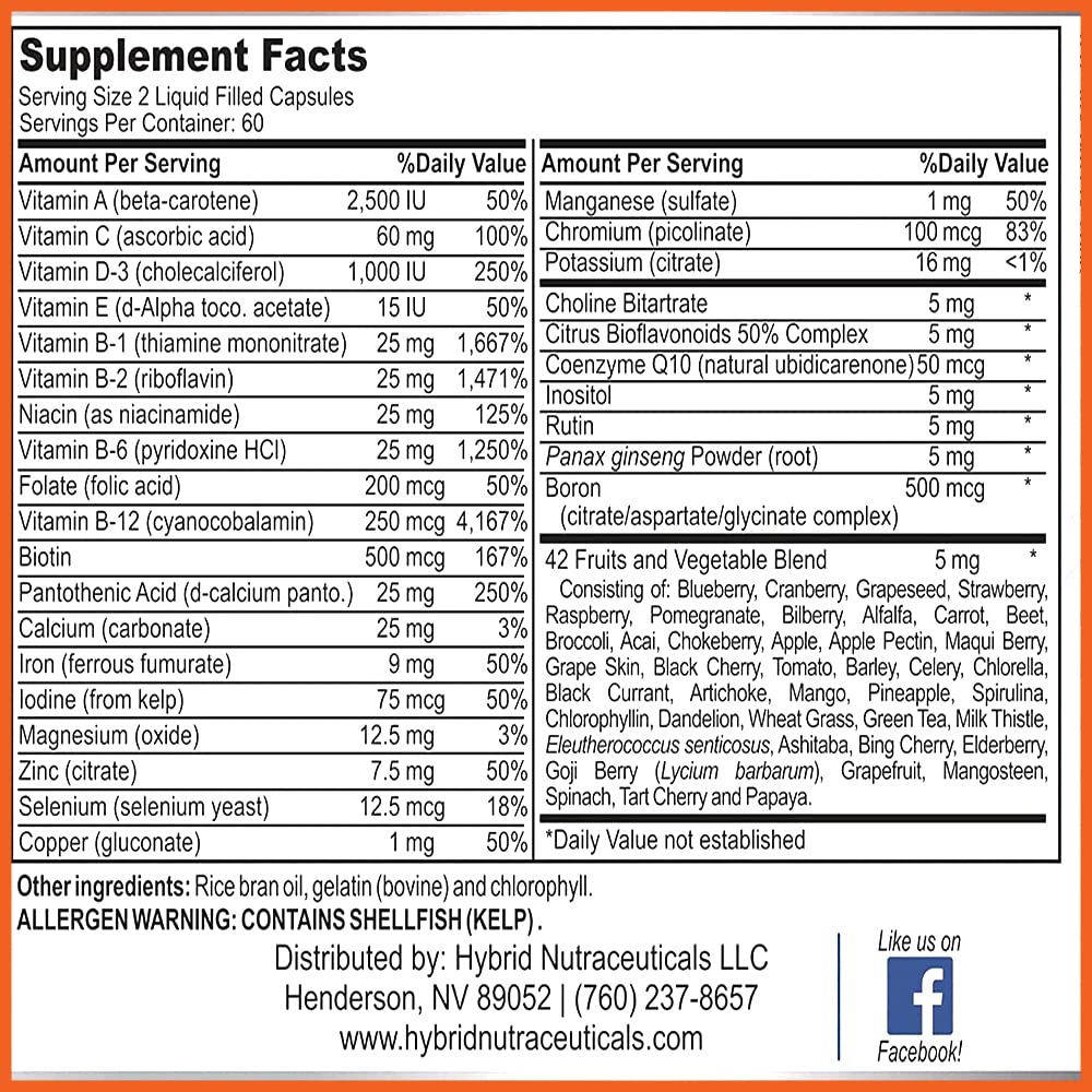 MiracleMulti de Hybrid Nutraceuticals: etiqueta resalta CoQ10 y B12.