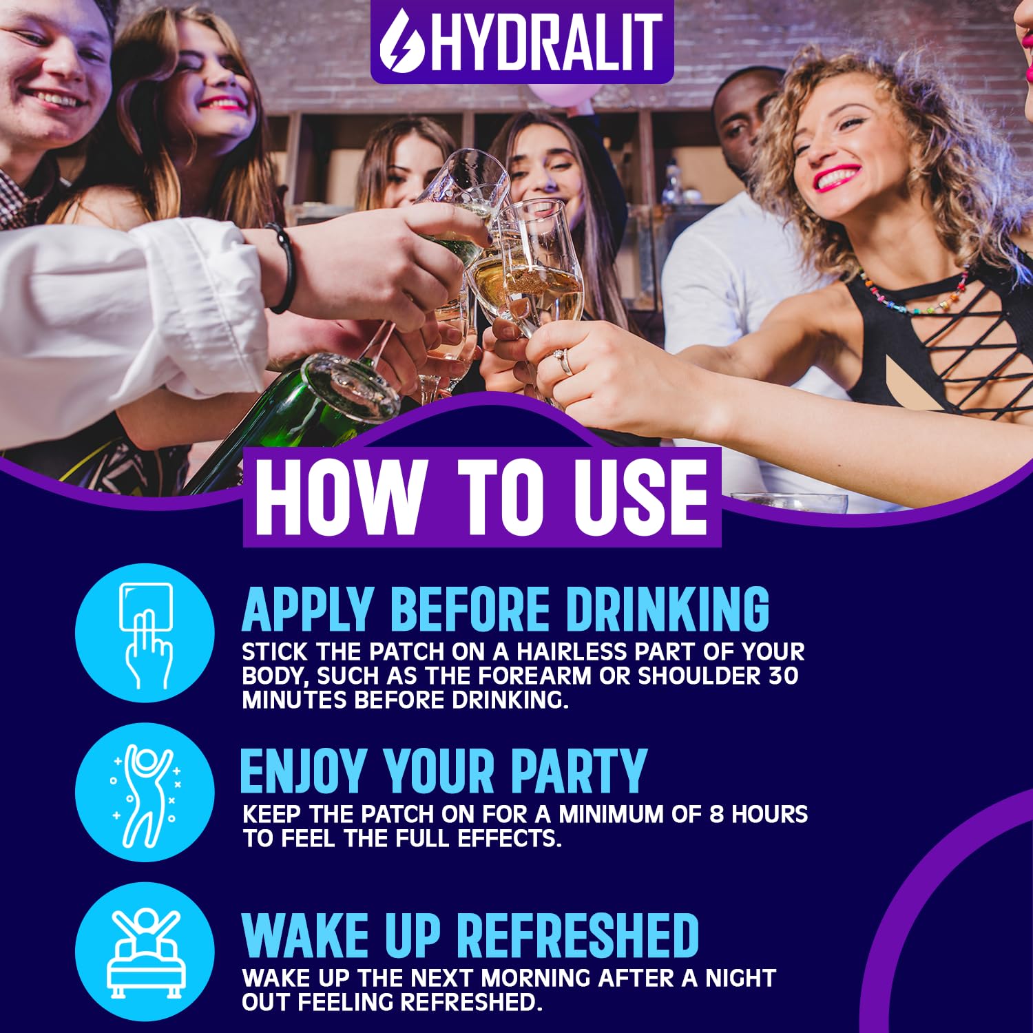 Hydralit Happy Hour parche para uso previo a la salida.