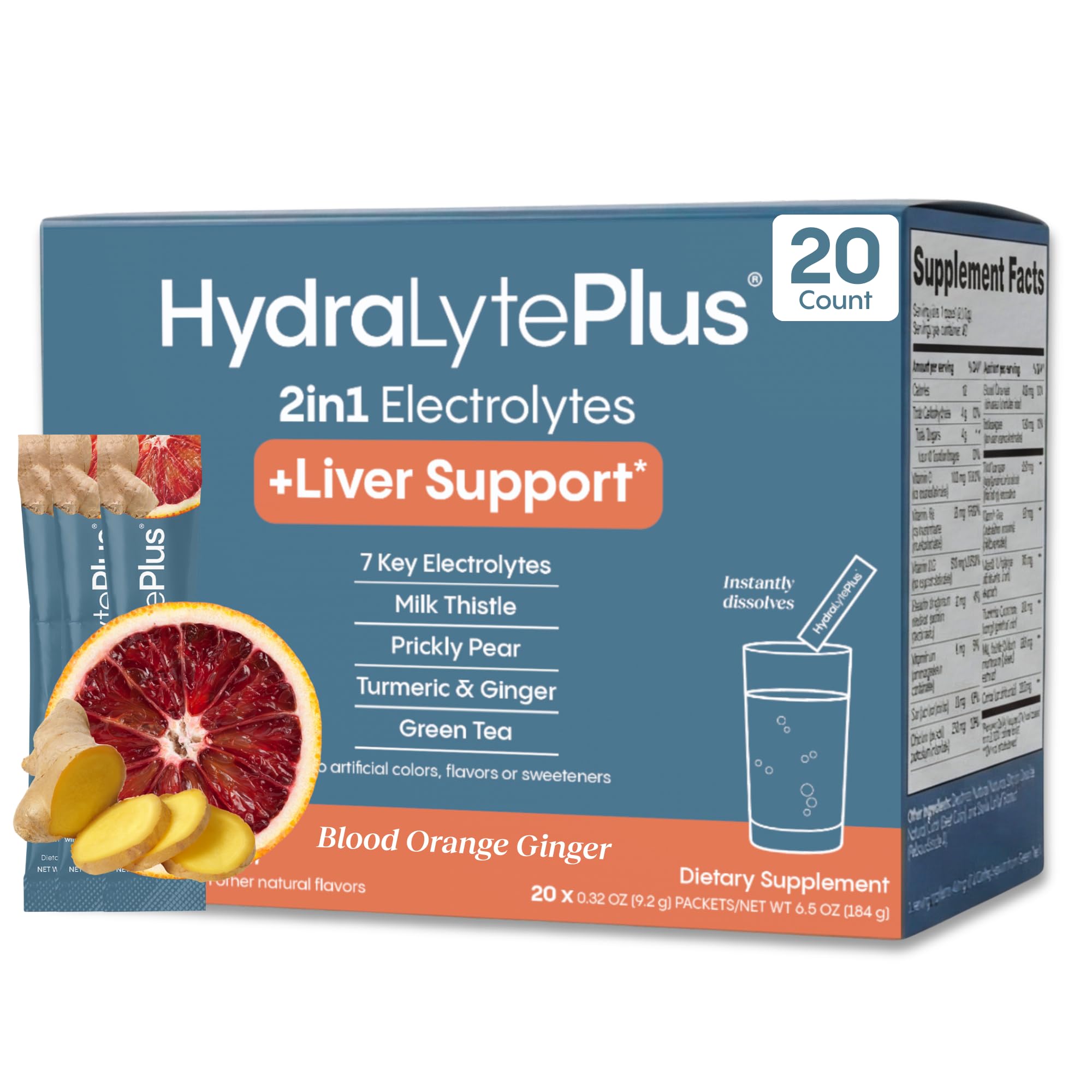 Hydralyte soporte hepatico, paquete de porciones para hidratacion rapida.