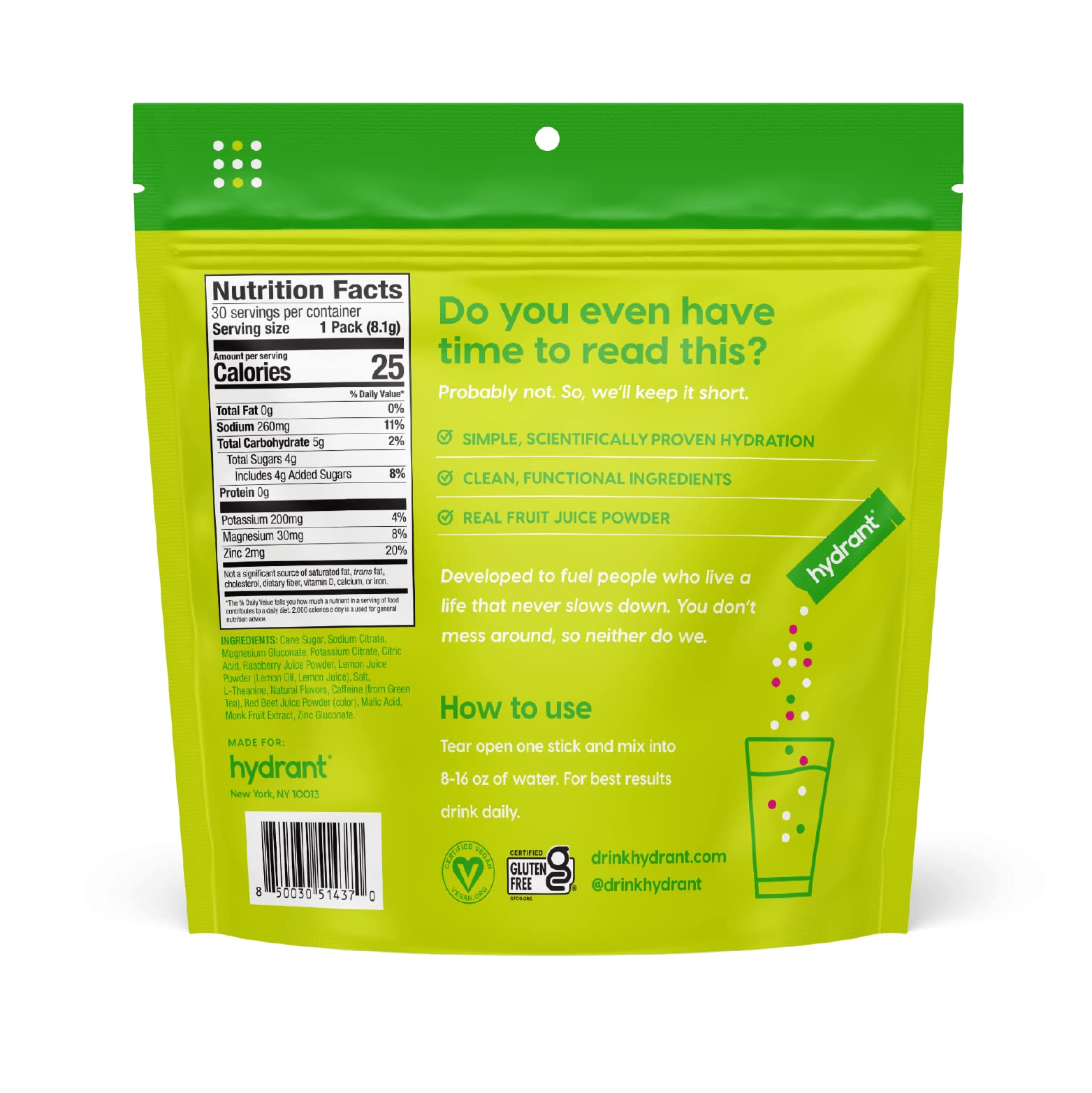 HYDRANT Energy Electrolyte – información nutricional visible para planificar hidratación