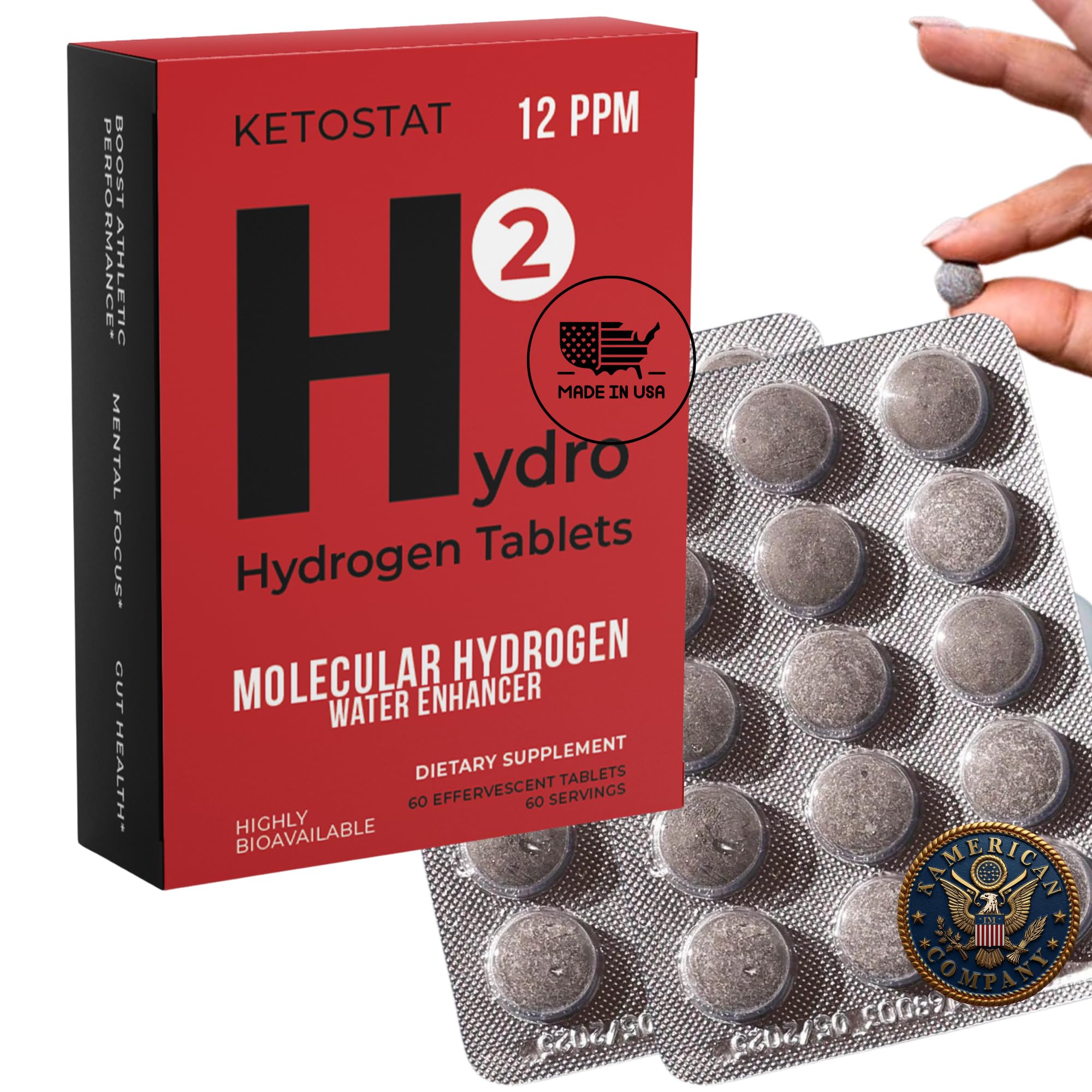 HYDRO HYDROGEN TABLETS empaque-60ct, apto para viaje y consumo diario.