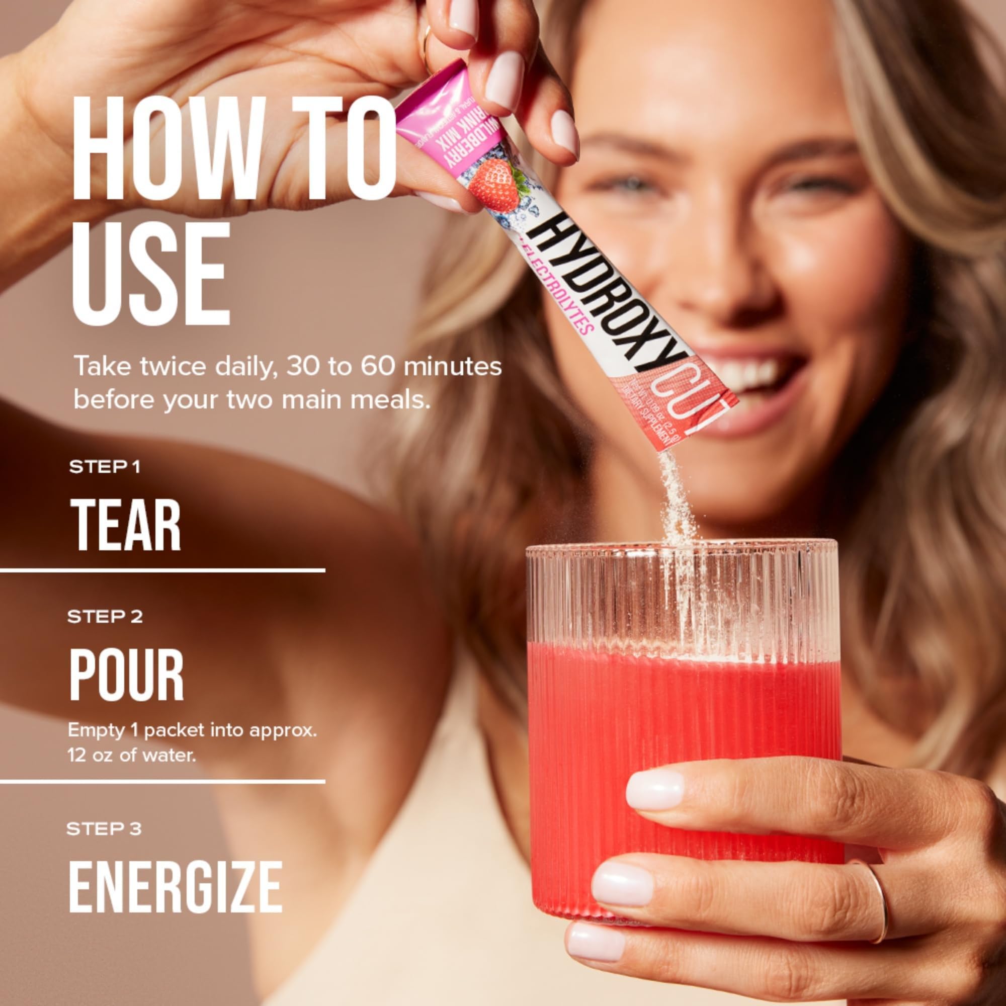 Hydroxycut Drink Mix Frambuesa Salvaje sabor frambuesa, ideal para beber sin calorías.