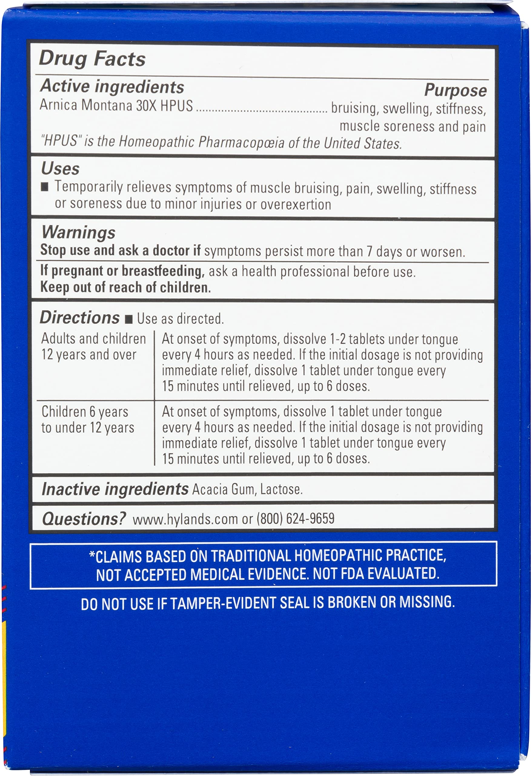 Hyland's Arnica 30x, envase blister para transporte