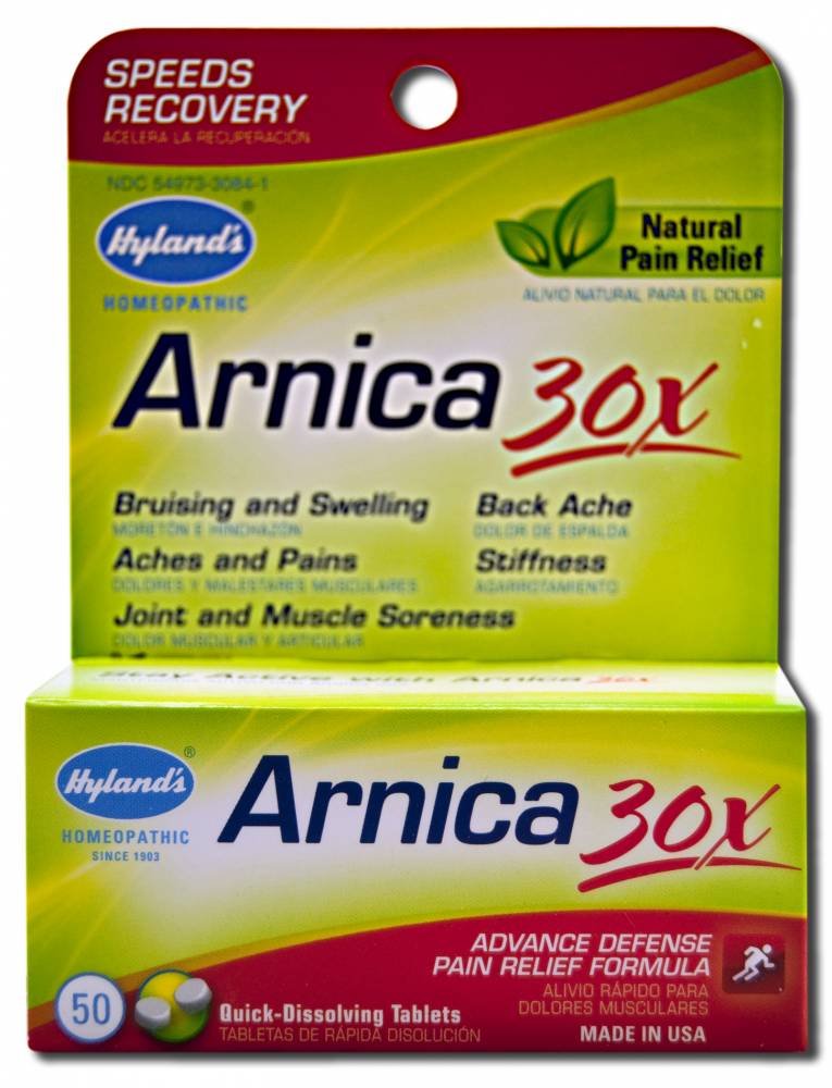Hyland's Arnica 30x Tablets, botella, alivio suave para dolores musculares y moretones