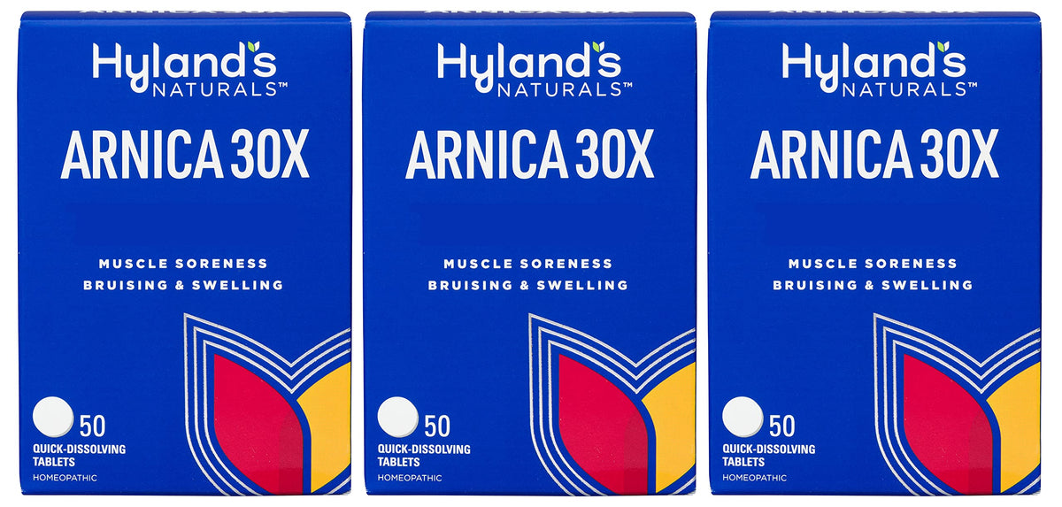 Hyland's Arnica 30x, paquete de tres tabletas para uso familiar