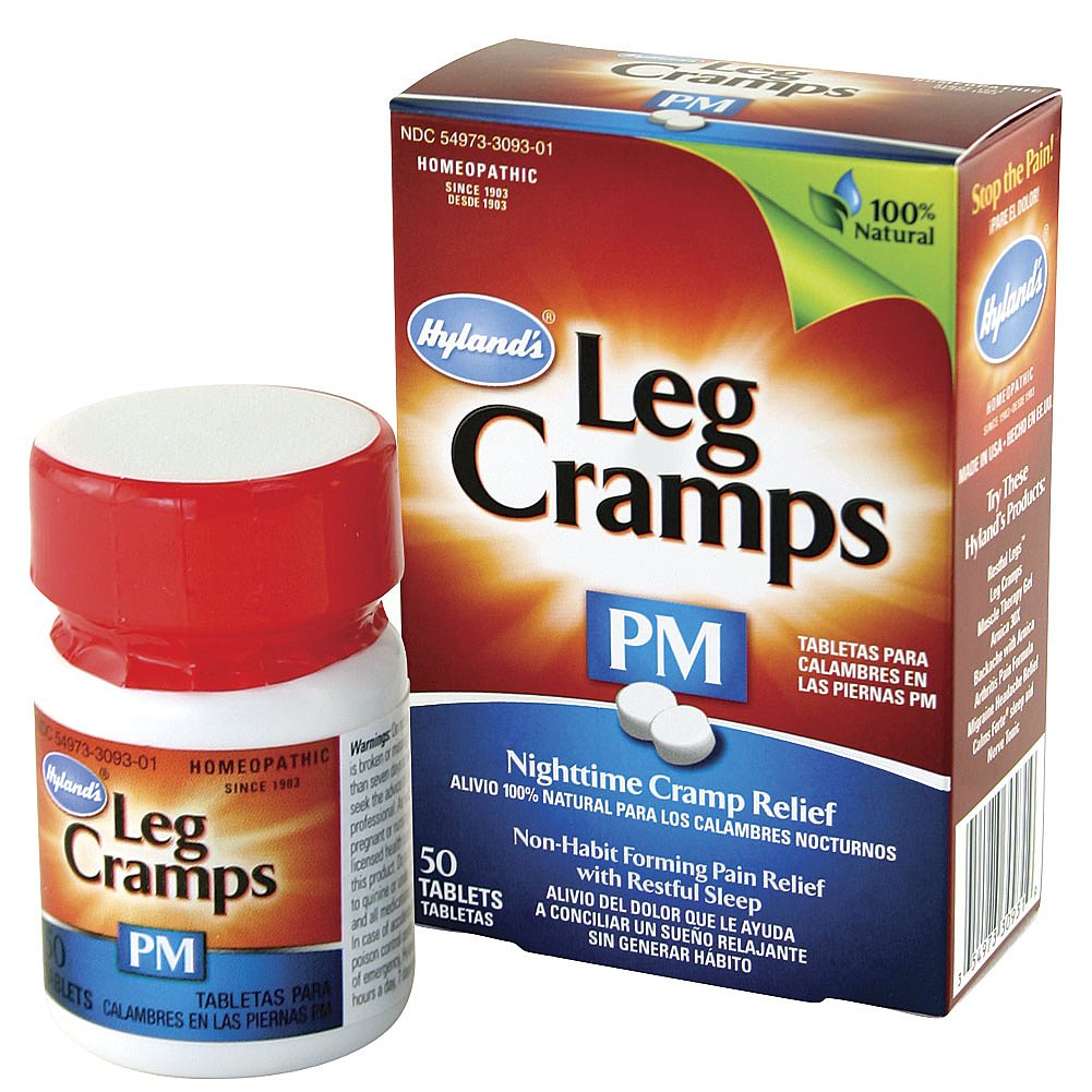 Hyland's Leg Cramps PM: tabletas con ingredientes naturales para malestares nocturnos.