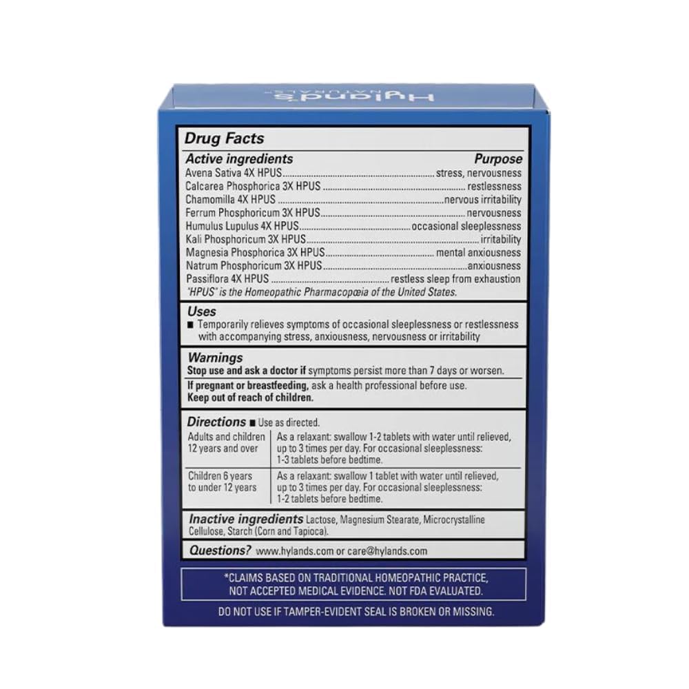 Hyland's Calms Forte: empaque variable, opción natural para malestar ocasional.
