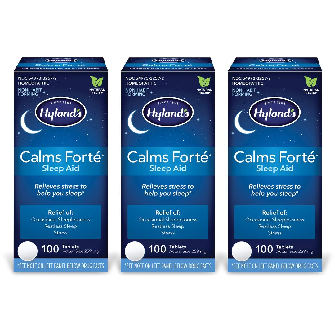 Hyland's Calms Forte, tabletas para dormir, alivio suave del estrés nocturno.