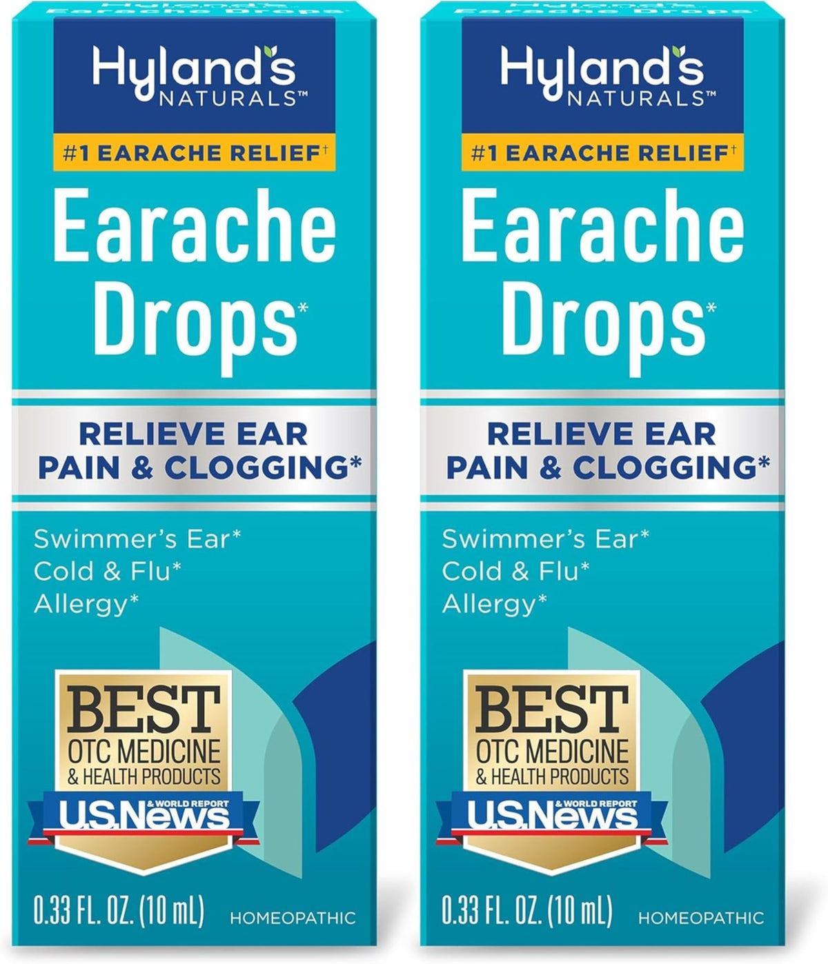 Gotas Hyland's Earache Drops en botella con goteo para alivio rápido del oído.