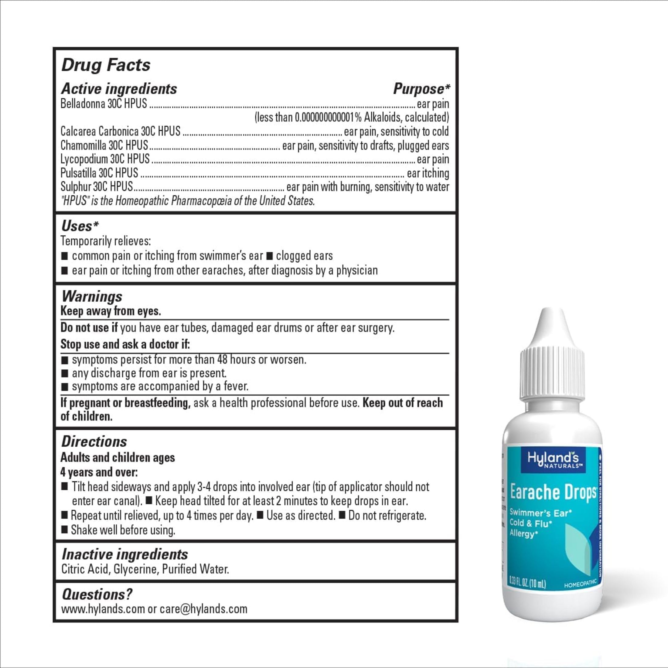 Producto hecho en Estados Unidos, marca Hyland's con historial de calidad.