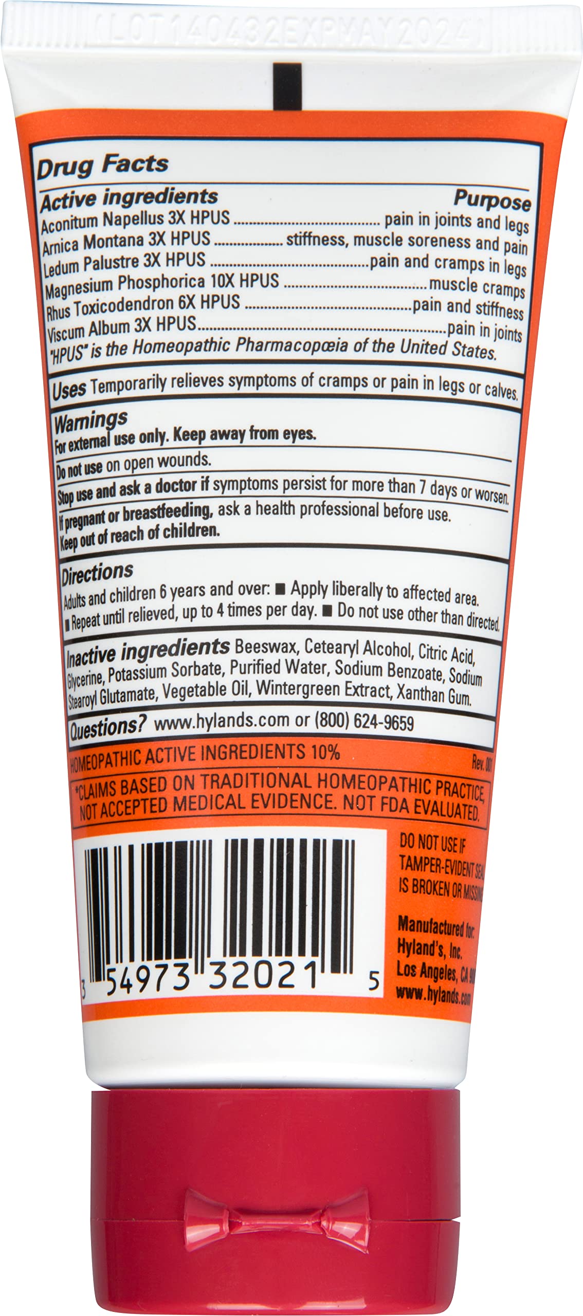 Gel de Arnica Hyland's para calambres, alivio natural en piernas.