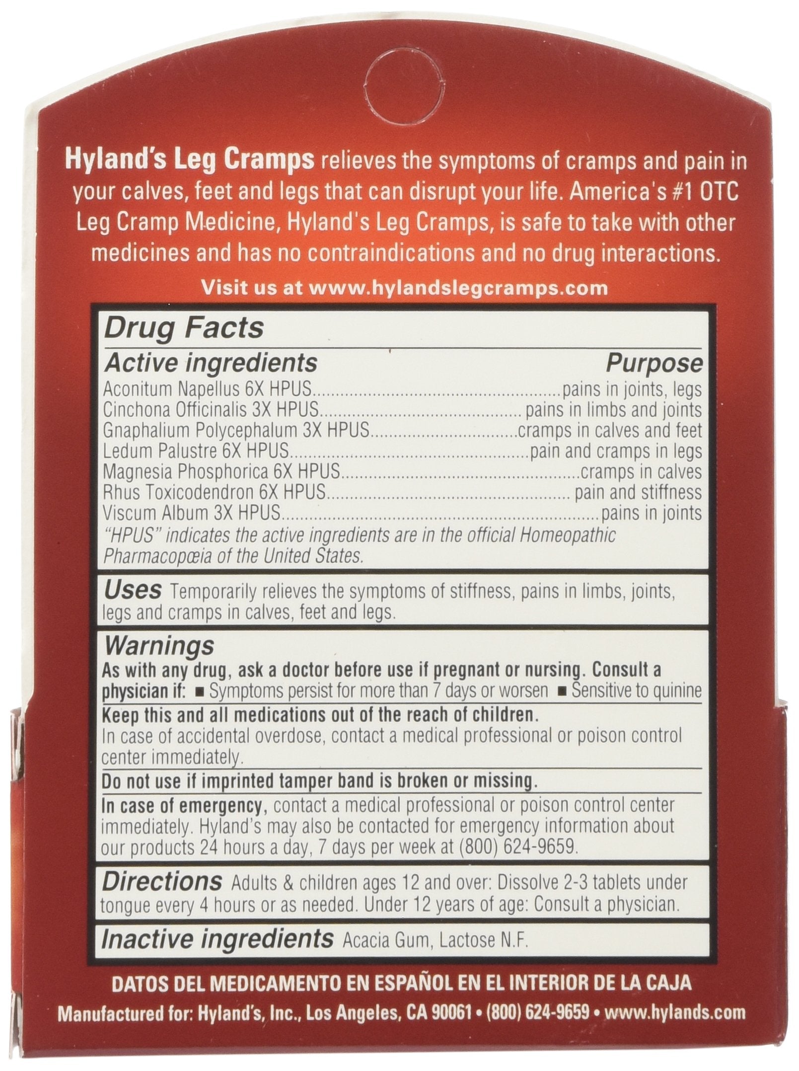 Tabletas de Hyland's Leg Cramps, disolución rápida sin necesidad de agua