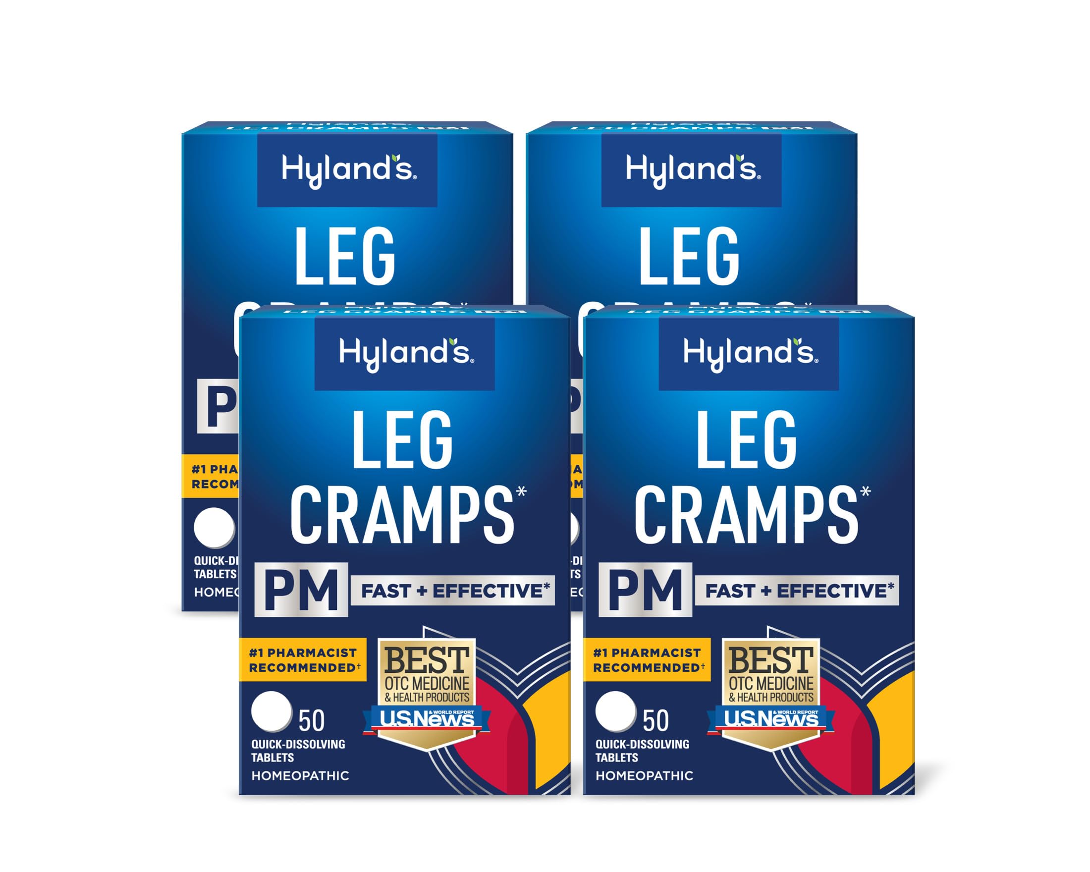 Hyland's Leg Cramps PM: botella nocturna para alivio rápido sin agua.