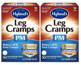Hyland's Leg Cramps PM, botella frontal, alivio nocturno posible.