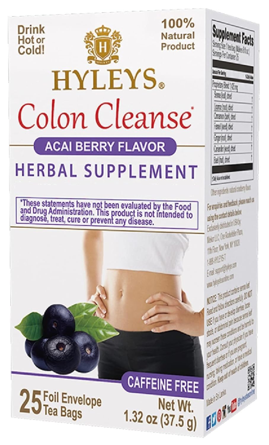 Té Hyleys Colón Cleanse con sabor Acai, bolsitas para digestión diaria.