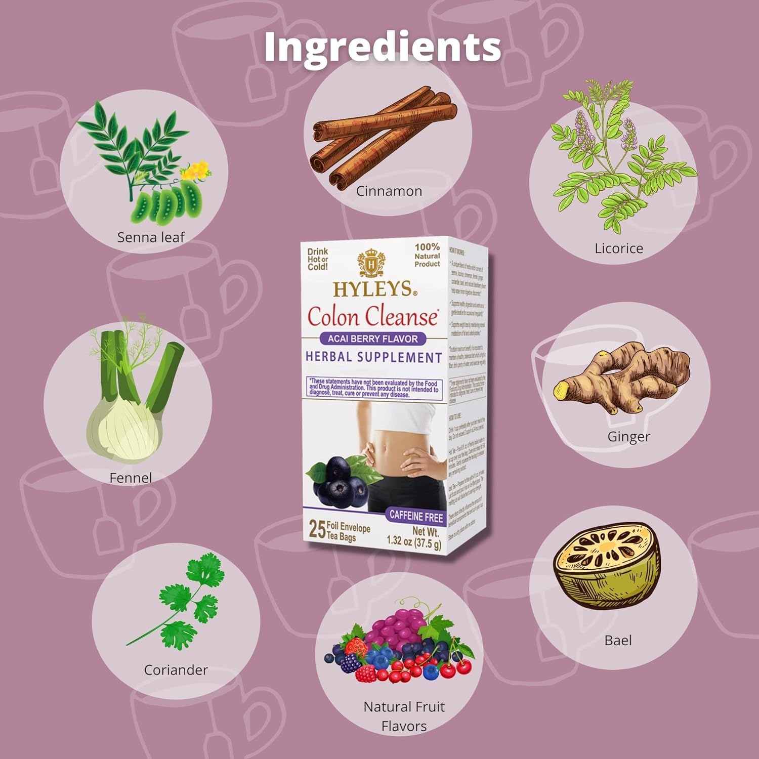 Caja de 25 bolsitas Hyleys Colón Cleanse para rituales diarios.