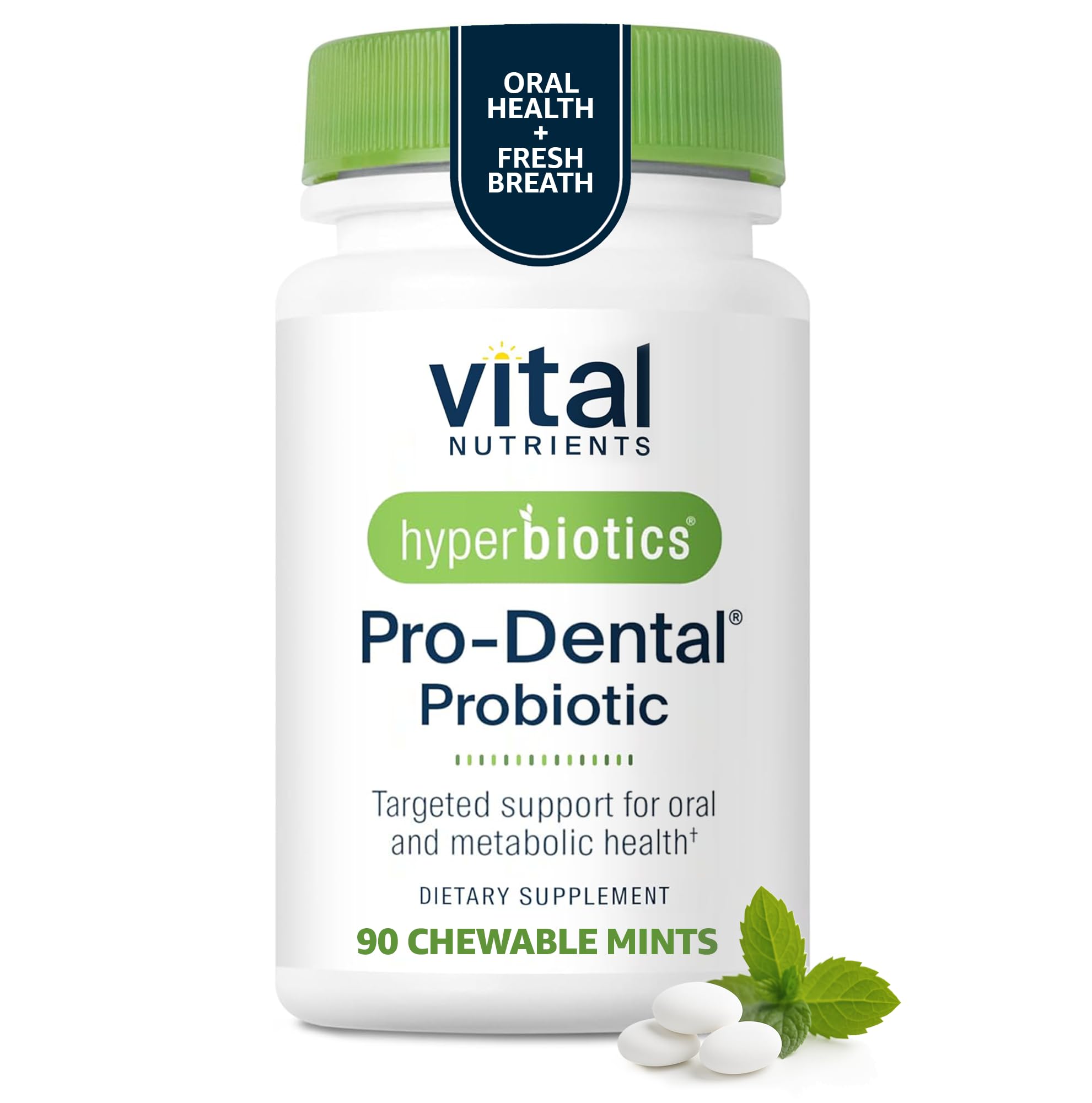Hyperbiotics Pro Dental tableta menta, aliento fresco diario.
