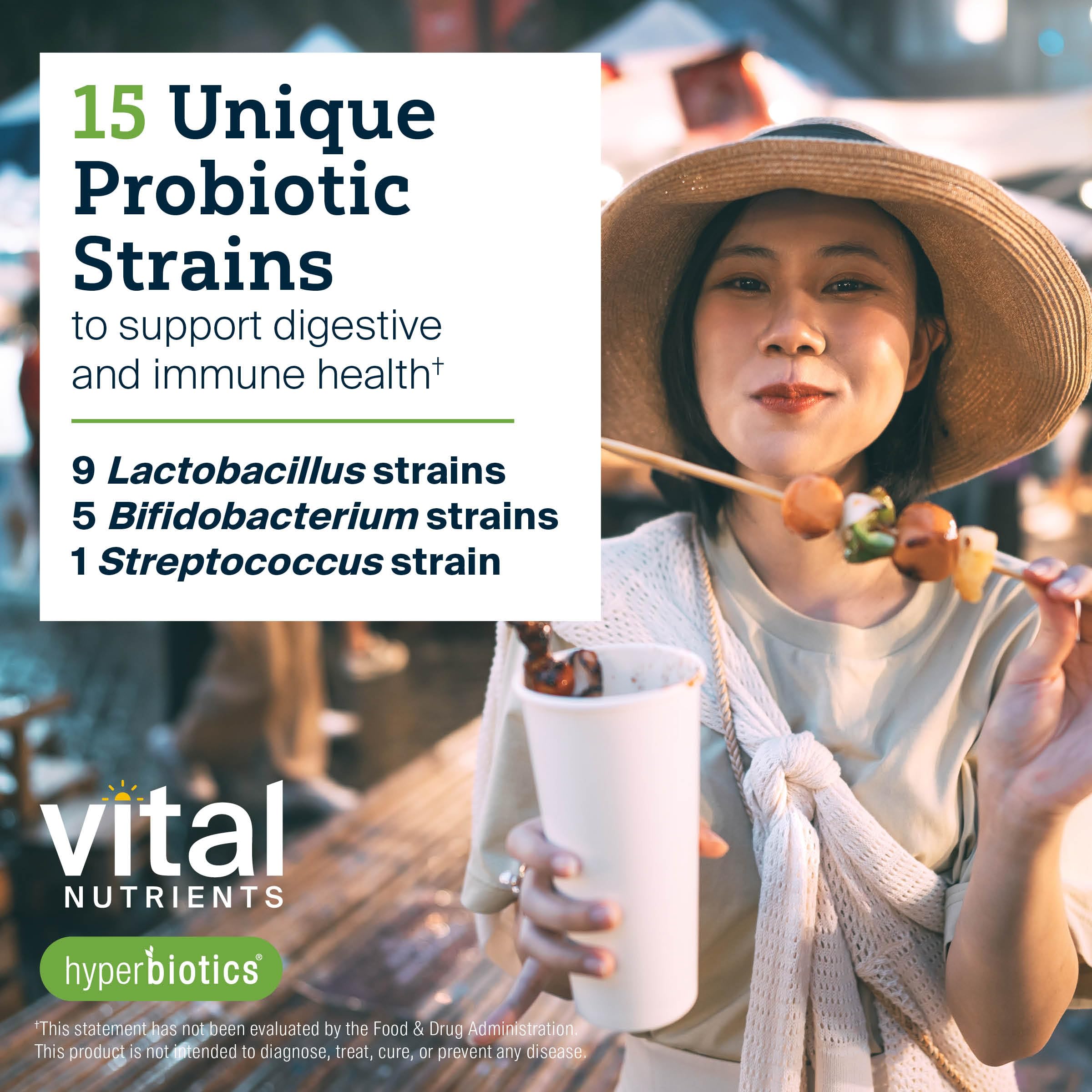 Hyperbiotics Vital Nutrientes Pro-15: 15 cepas para diversidad microbiológica.