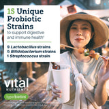 Hyperbiotics Vital Nutrientes Pro-15: 15 cepas para diversidad microbiológica.